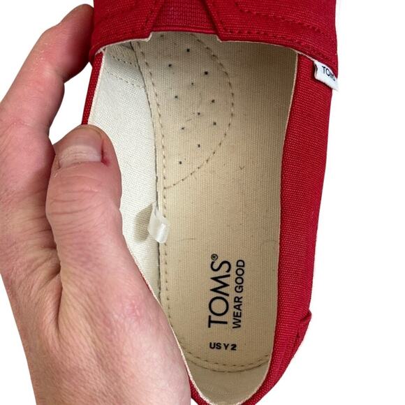 TOMS Red Slip-On Shoes Alpargata Canvas Flats, kids size 2, brand new w/o box - Picture 3 of 5